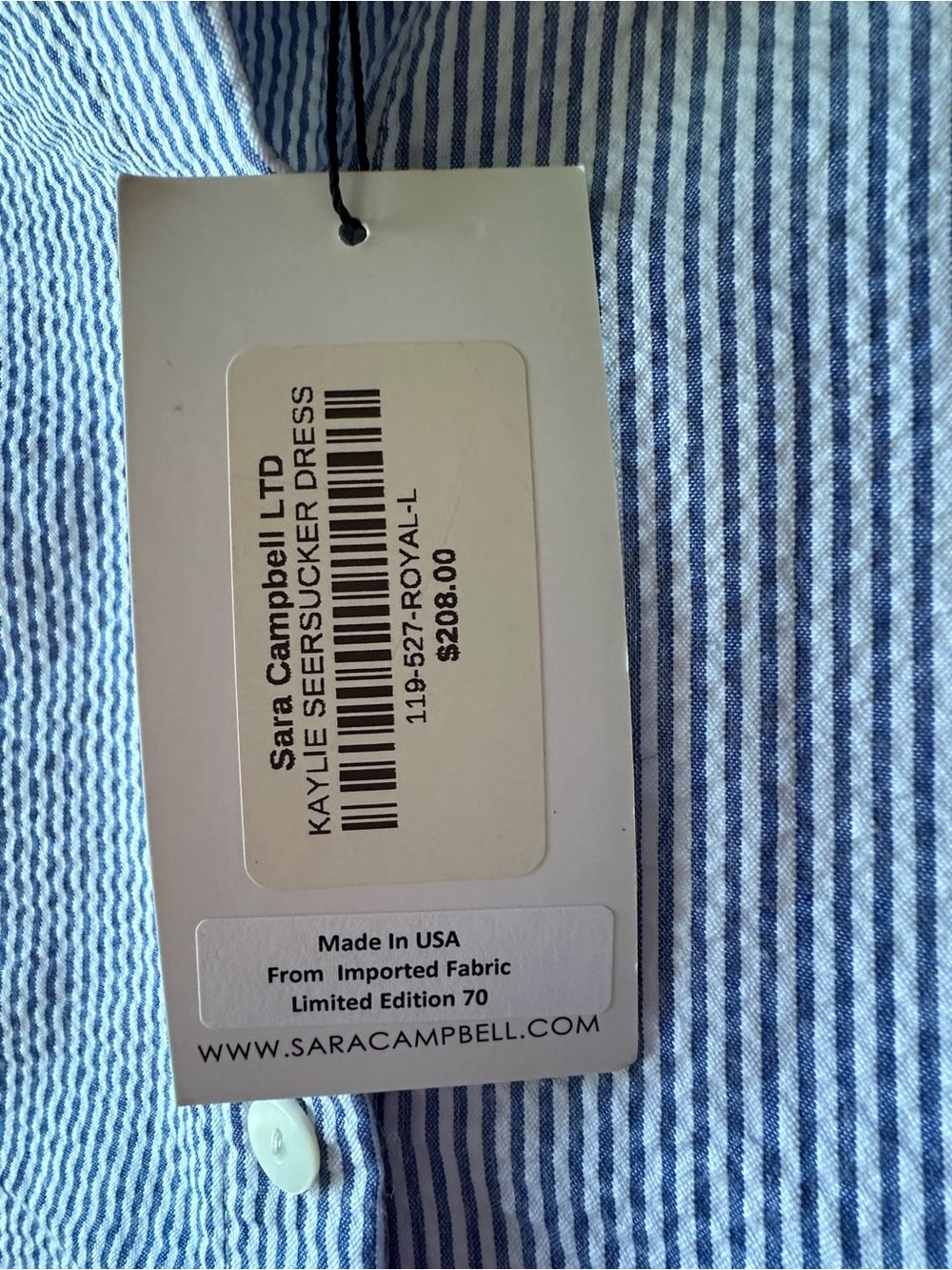 Sara Campbell Blue and White Striped Sleeveless Ruffle Collar Shirt Dress - Picture 4 of 4